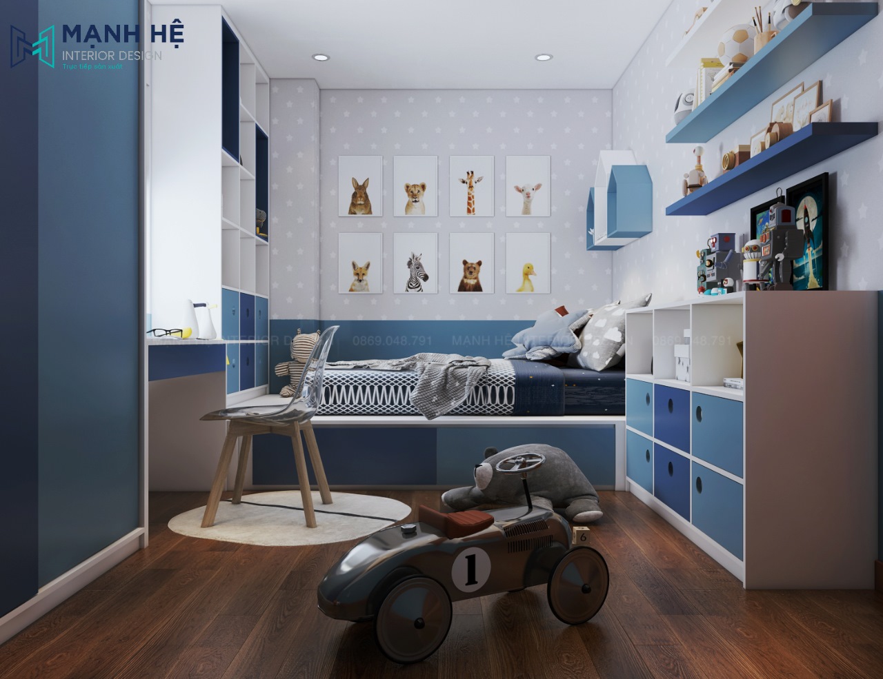 Toàn bộ không gian phong ngủ bé được decor với các món đồ dễ thương