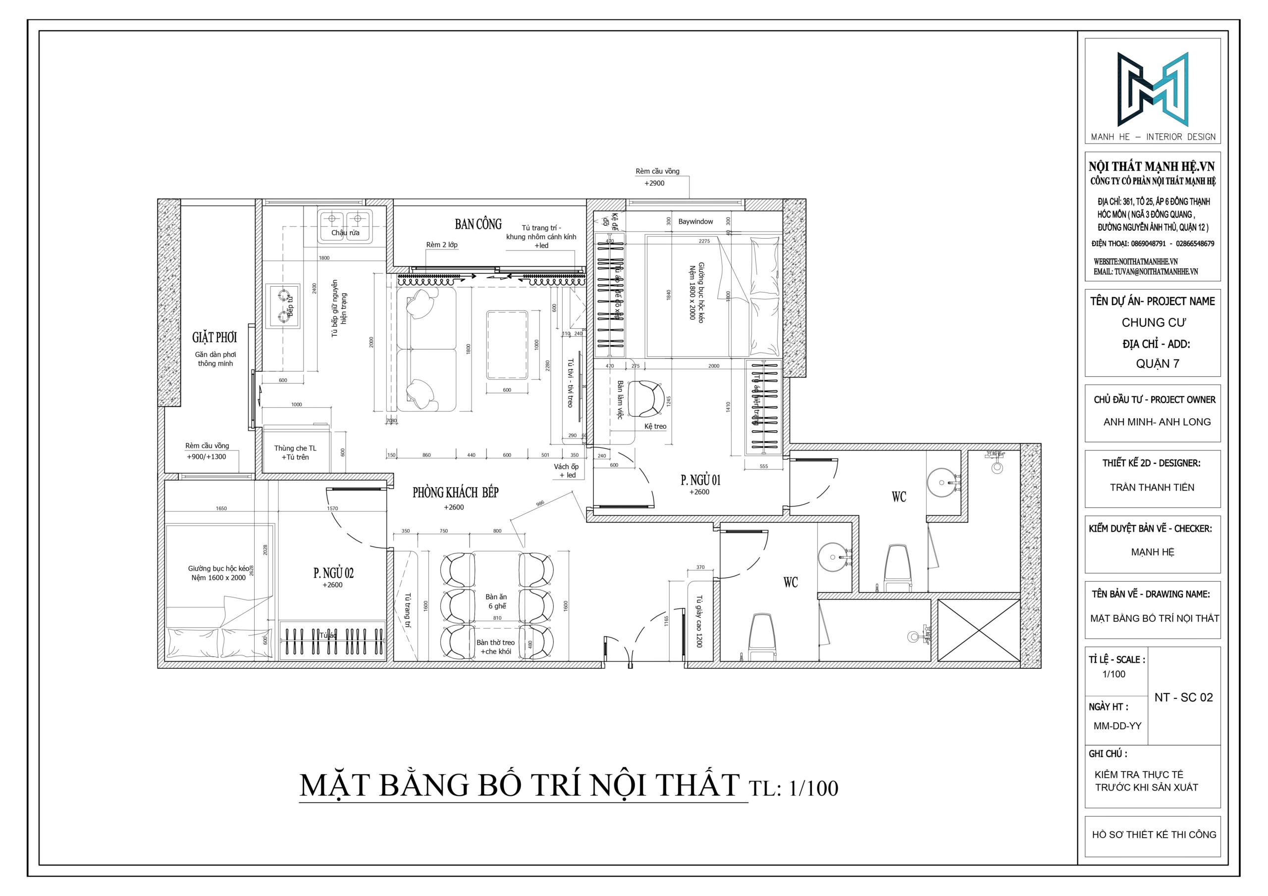 Mặt bằng bố trí nội thất căn hộ Eco Green do Mạnh Hệ thực hiện