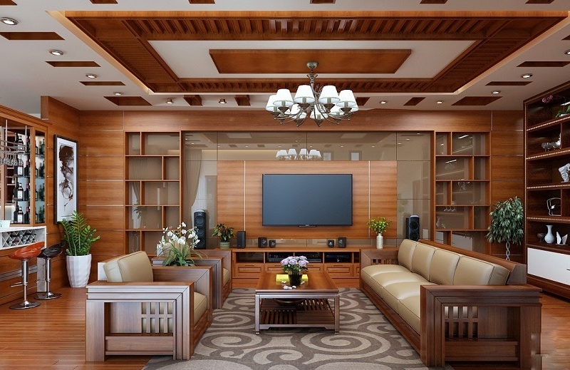 Sang Trong Boi Phong Khach Noi That Go Tu Nhien Noi That Manh He