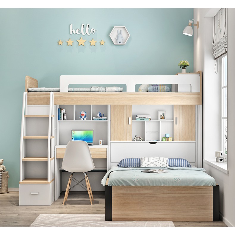 Giường tầng kèm bàn học và kệ trang trí GT087