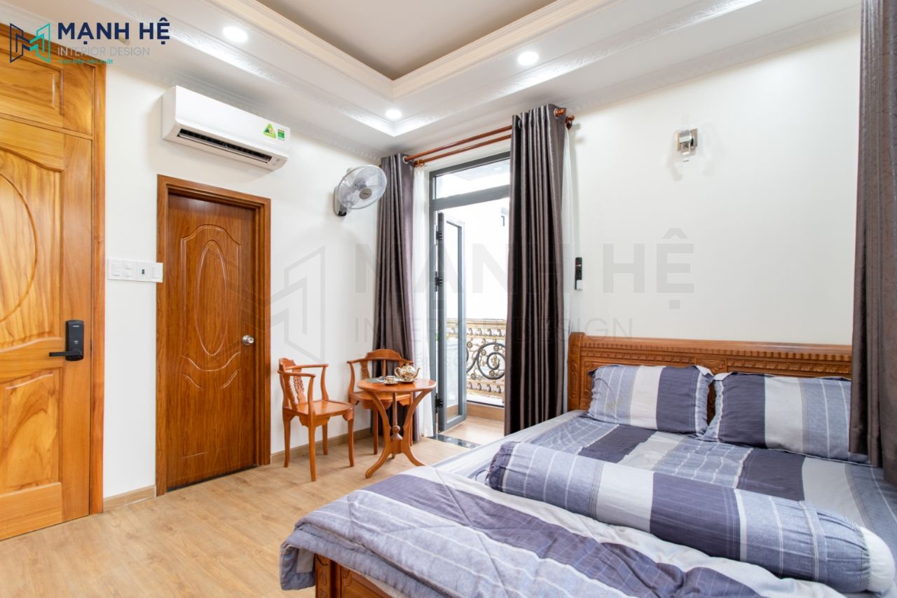 Không gian thi công nội thất phòng ngủ hiện đại với màu gỗ làm chủ đạo