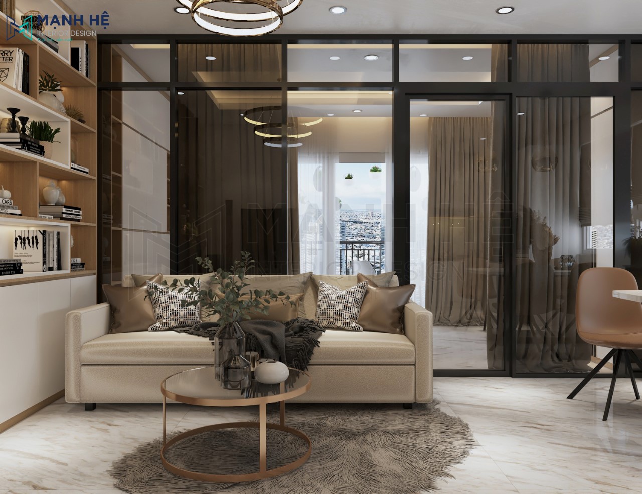 1. Ghế Sofa Chữ I đơn Giản Ghế sofa chữ I simili giả da đặt tại phòng khách đẹp sang trọng