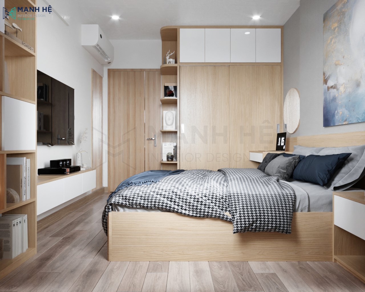 Thiet Ke Noi That Chung Cu Hệ tủ quần áo đụng trần tận dụng tối đa diện tích phòng ngủ nhỏ