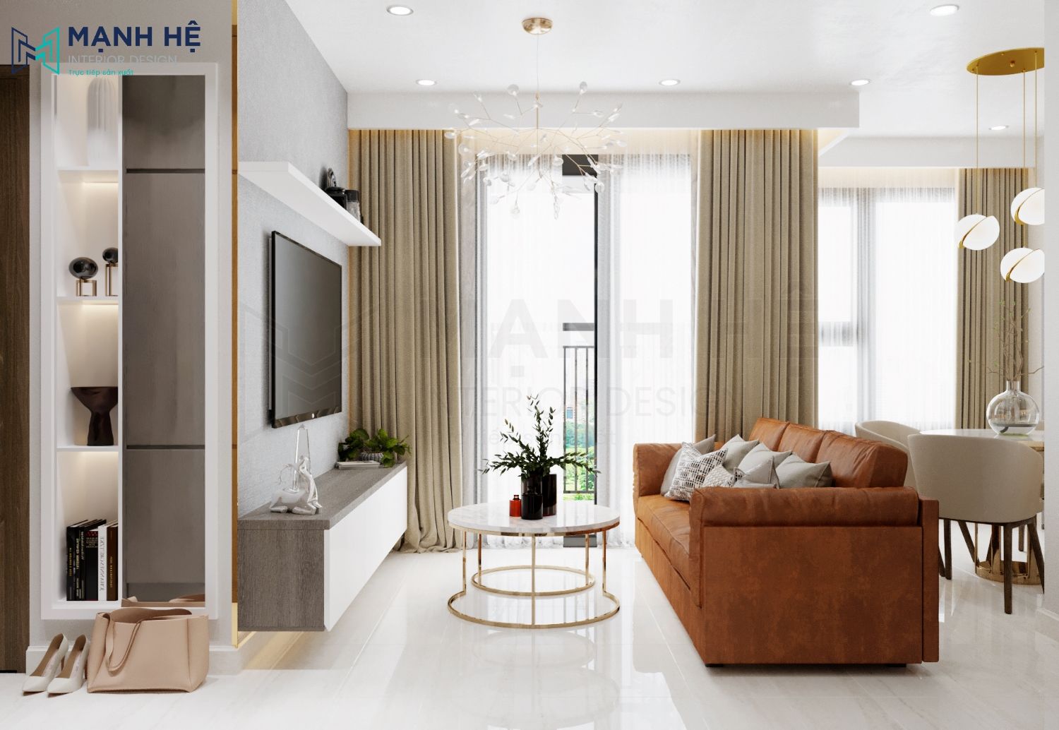 Thiet Ke Noi That Chung Cu Tối ưu ánh sáng tự nhiên ngoài ban công bằng chiếc rèm cửa 2 lớp