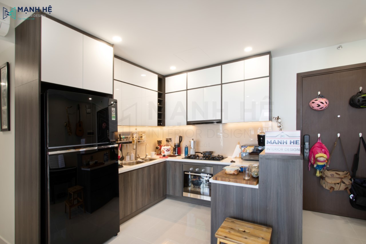 Hoàn thiện thi công nội thất chung cư Sunrise Riverside phòng bếp tủ bếp chữ L