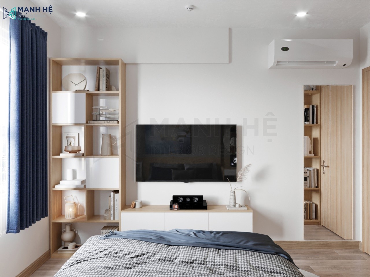 Thiet Ke Noi That Chung Cu Tủ tivi treo tường giúp tiết kiệm tối đa diện tích phòng ngủ nhỏ