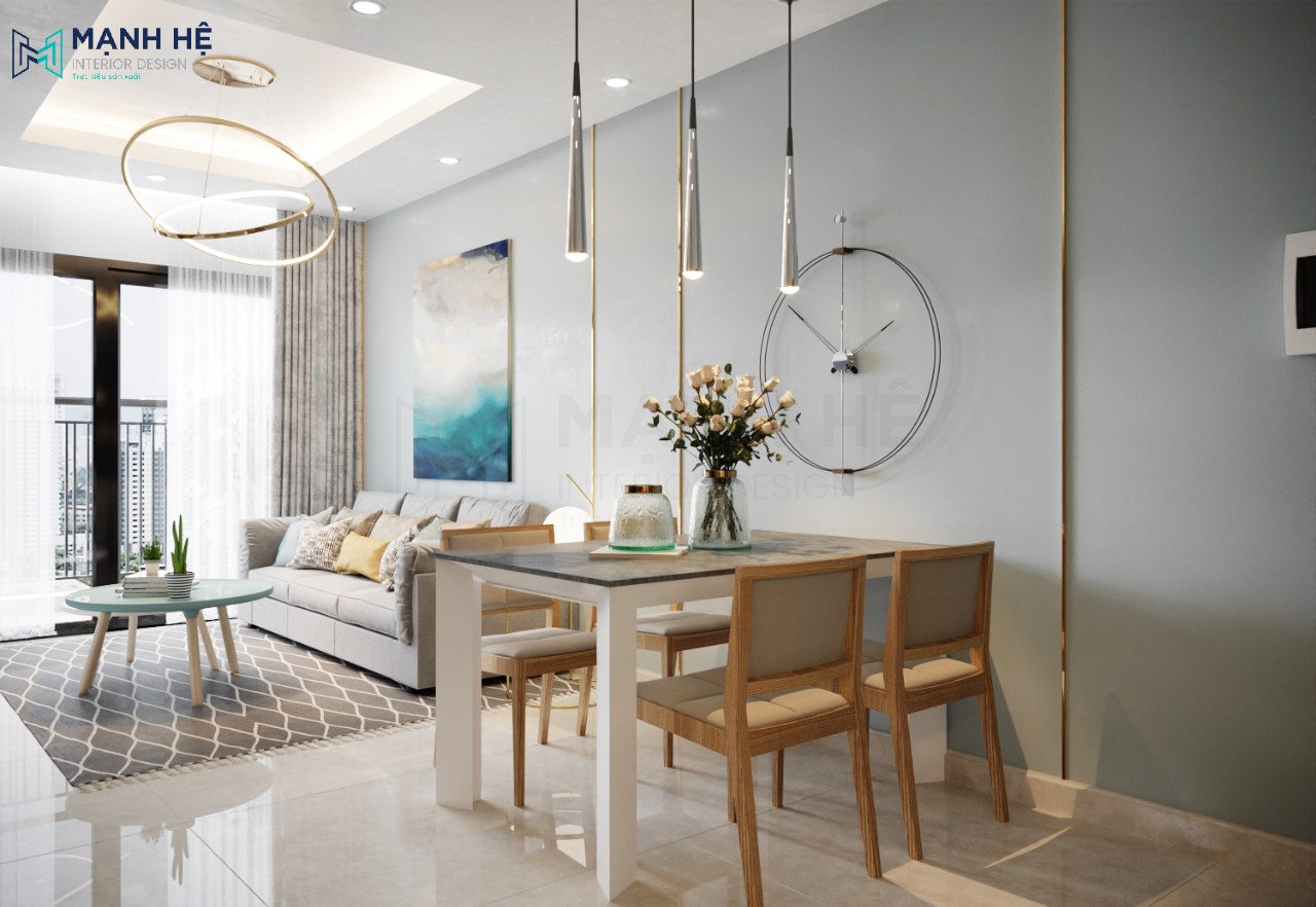 Thiet Ke Noi That Chung Cu Thiết kế nội thất phòng bếp với hệ tủ bếp chữ L làm từ gỗ công nghiệp có ngăn chứa tủ lạnh