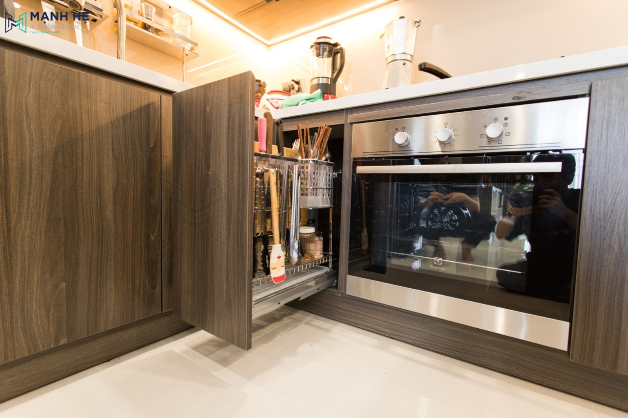 Hoàn thiện thi công nội thất chung cư Sunrise Riverside phòng bếp tủ bếp chữ L