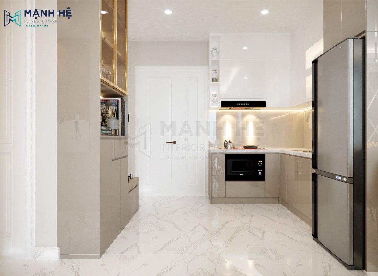 Thiet Ke Noi That Chung Cu Không gian phòng bếp nhỏ gọn đặt ngay cửa ra vào