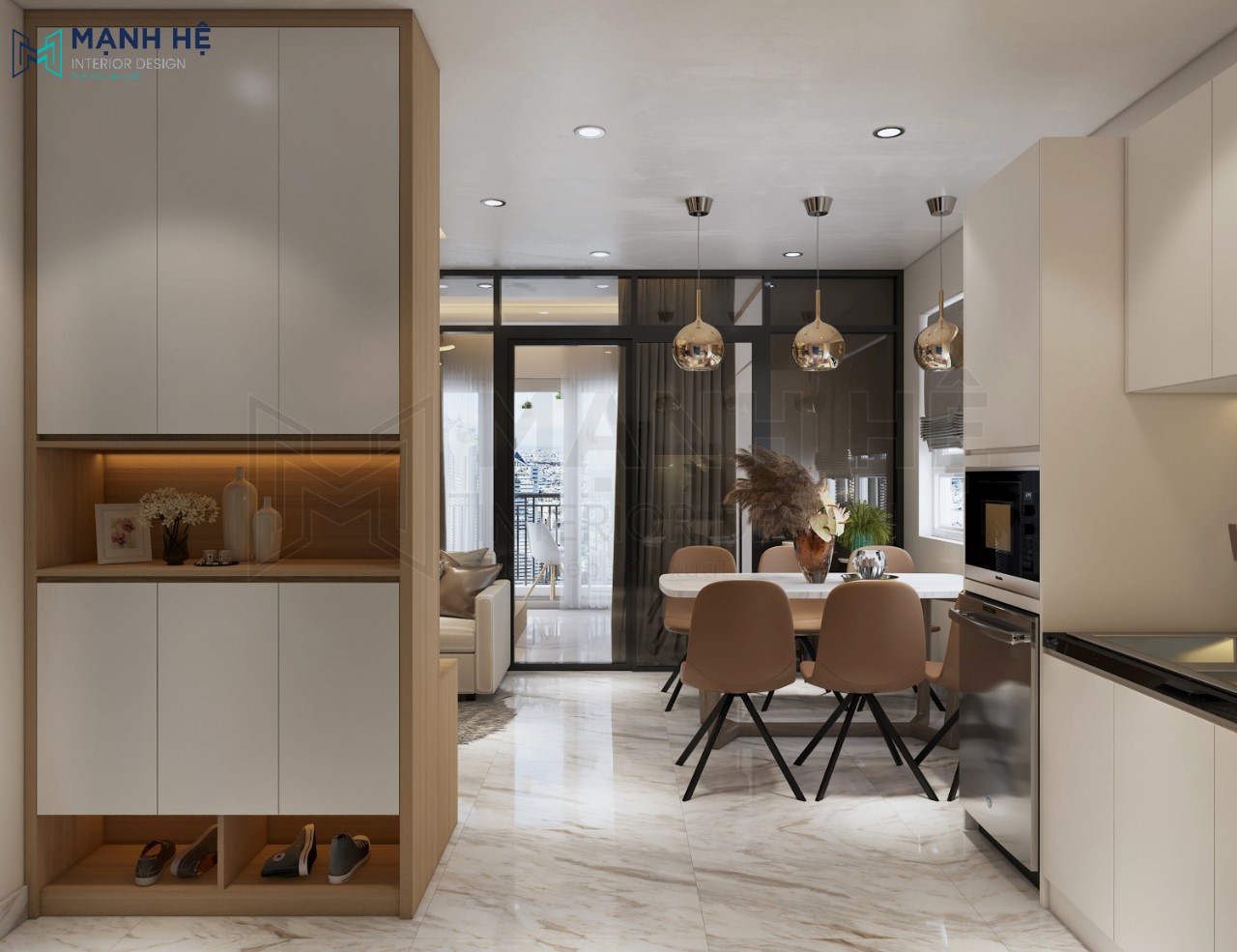 2. Bộ Bàn ăn Tăng Diện Tích Thông Minh Bộ bàn ăn mặt đá vân mây sang trọng