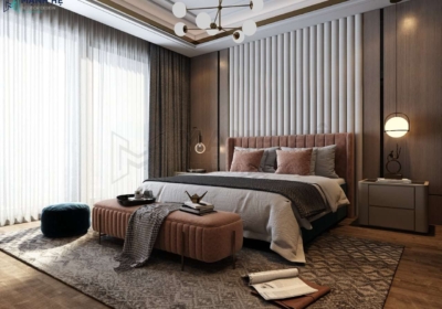 Mẫu phòng ngủ master hiện đại với tông màu gỗ ấm áp làm chủ đạo