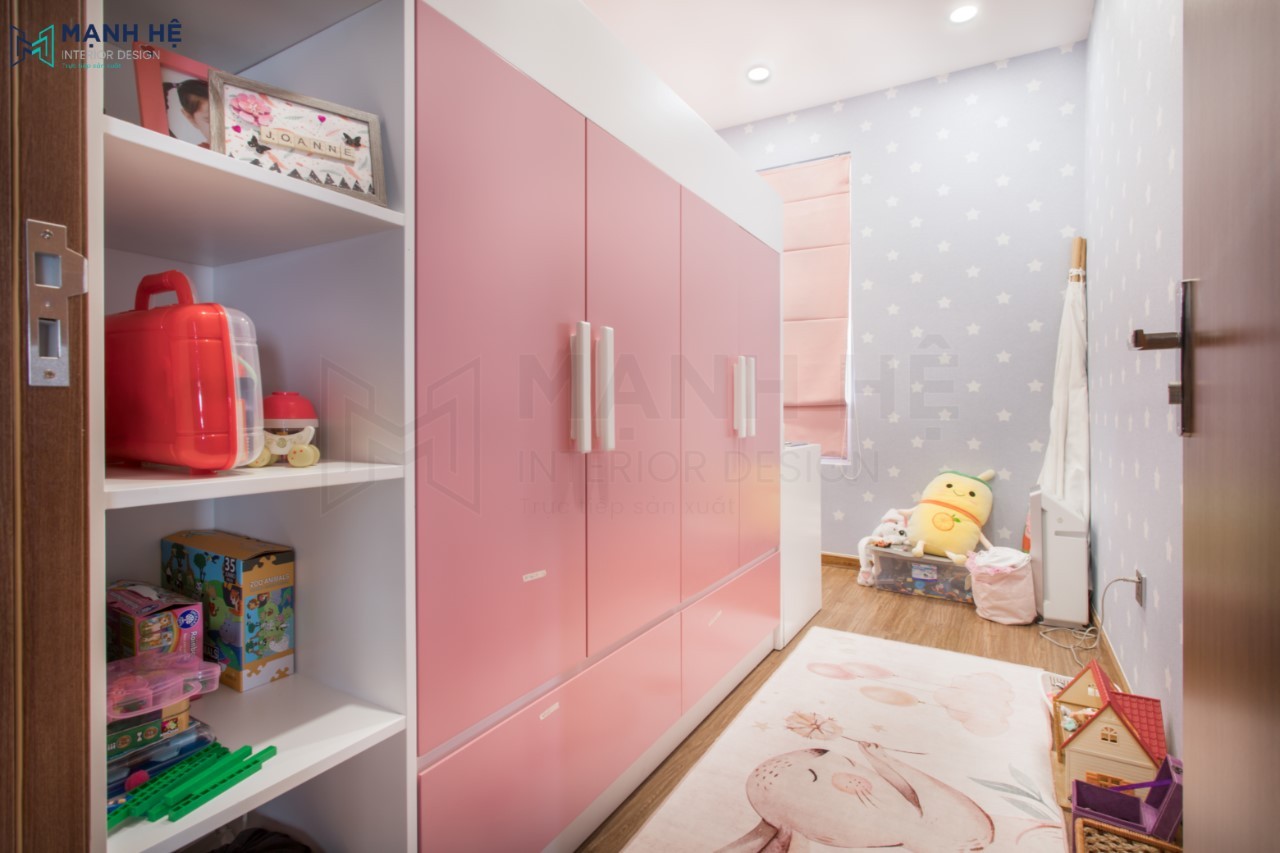 Hoàn thiện thi công nội thất chung cư Sunrise Riverside phòng bé màu hồng