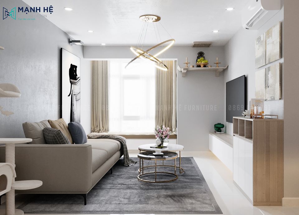 2khong Gian Phong Khach Thiết kế nội thất phòng khách chung cư gam màu xám