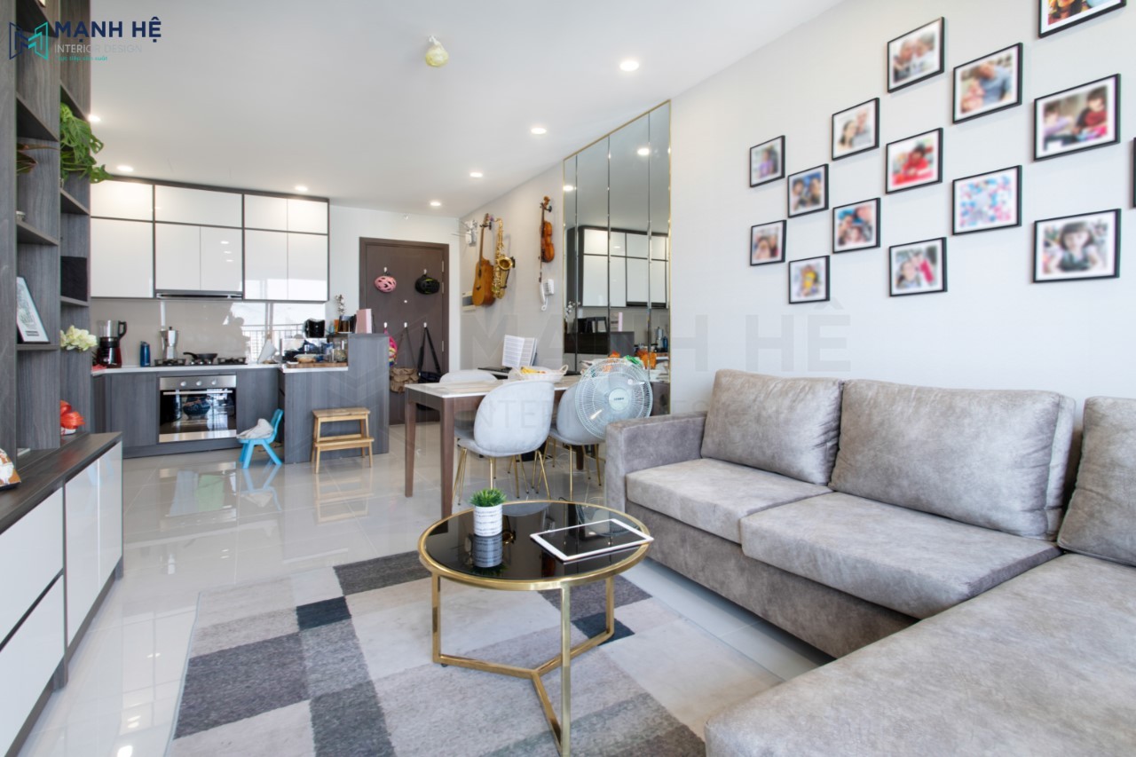 Hoàn thiện thi công nội thất chung cư Sunrise Riverside phòng khách liền bếp hiện đại
