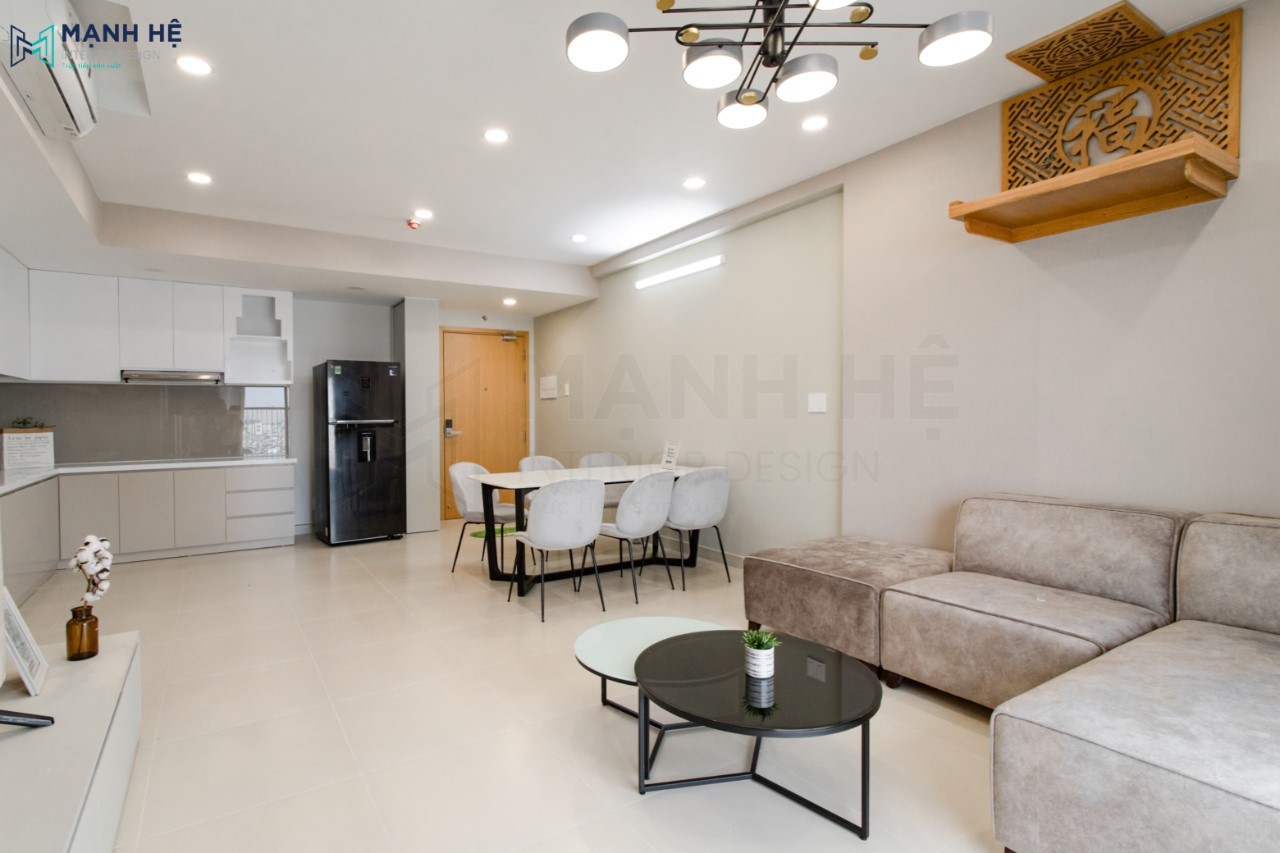 Bộ bàn ghế sofa chữ L lớn với gam màu xám sang trọng