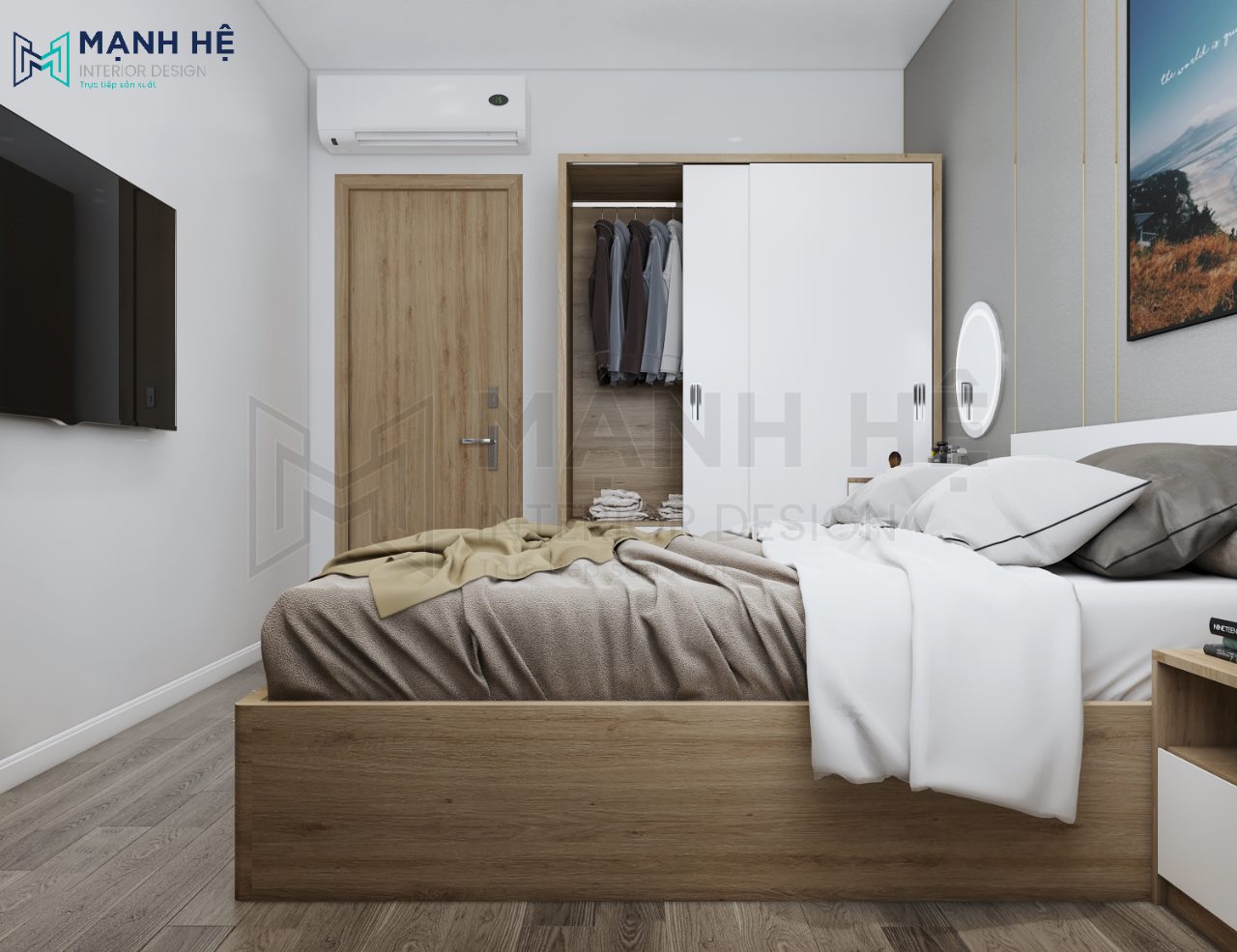 Kiểu tủ quần áo cửa lùa nhỏ gọn sẽ giúp cho phòng ngủ cảm thấy nhẹ nhàng hơn, tiết chế sự cầu kỳ trong nội thất