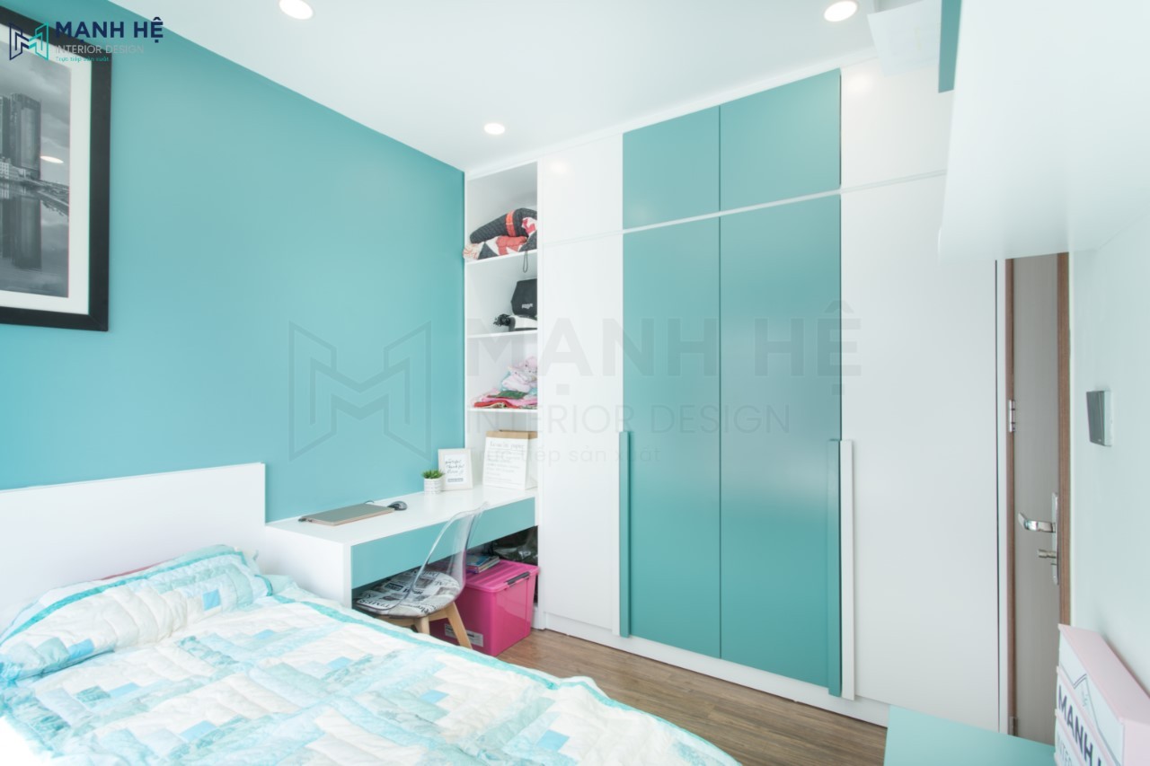 Hoàn thiện thi công nội thất chung cư Sunrise Riverside Hoàn thiện thi công nội thất chung cư Sunrise Riverside phòng bé màu xanh