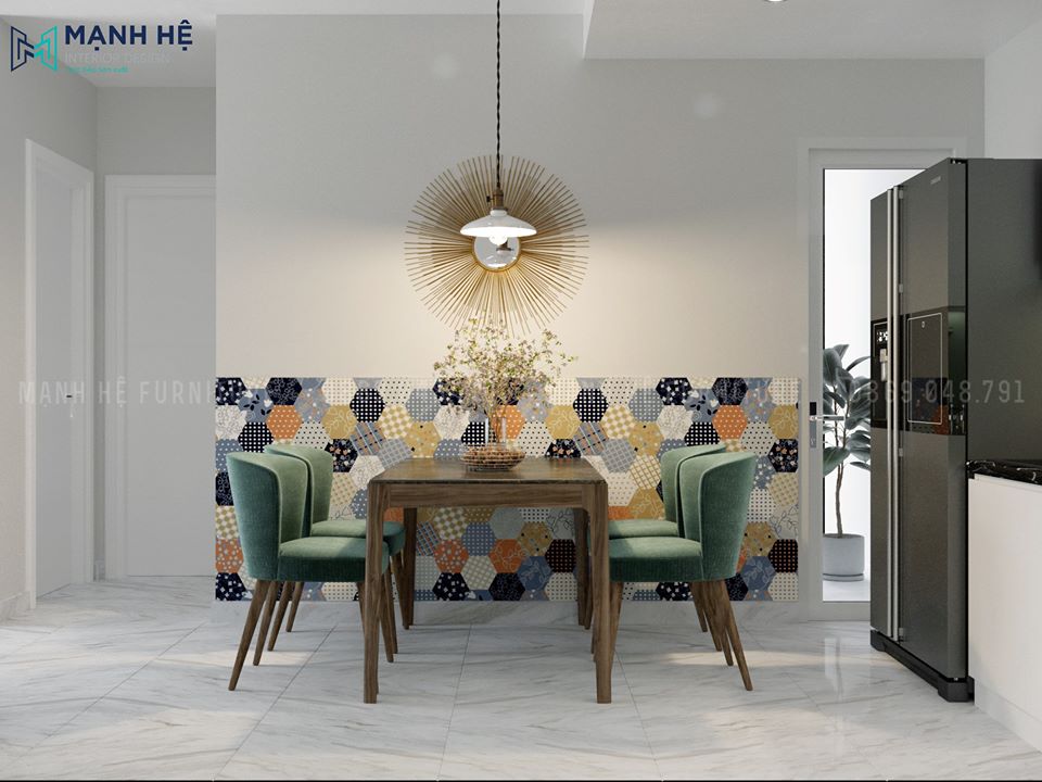 4 Ban An Thiết kế nội thất bàn ăn 4 ghế màu xanh phong thủy