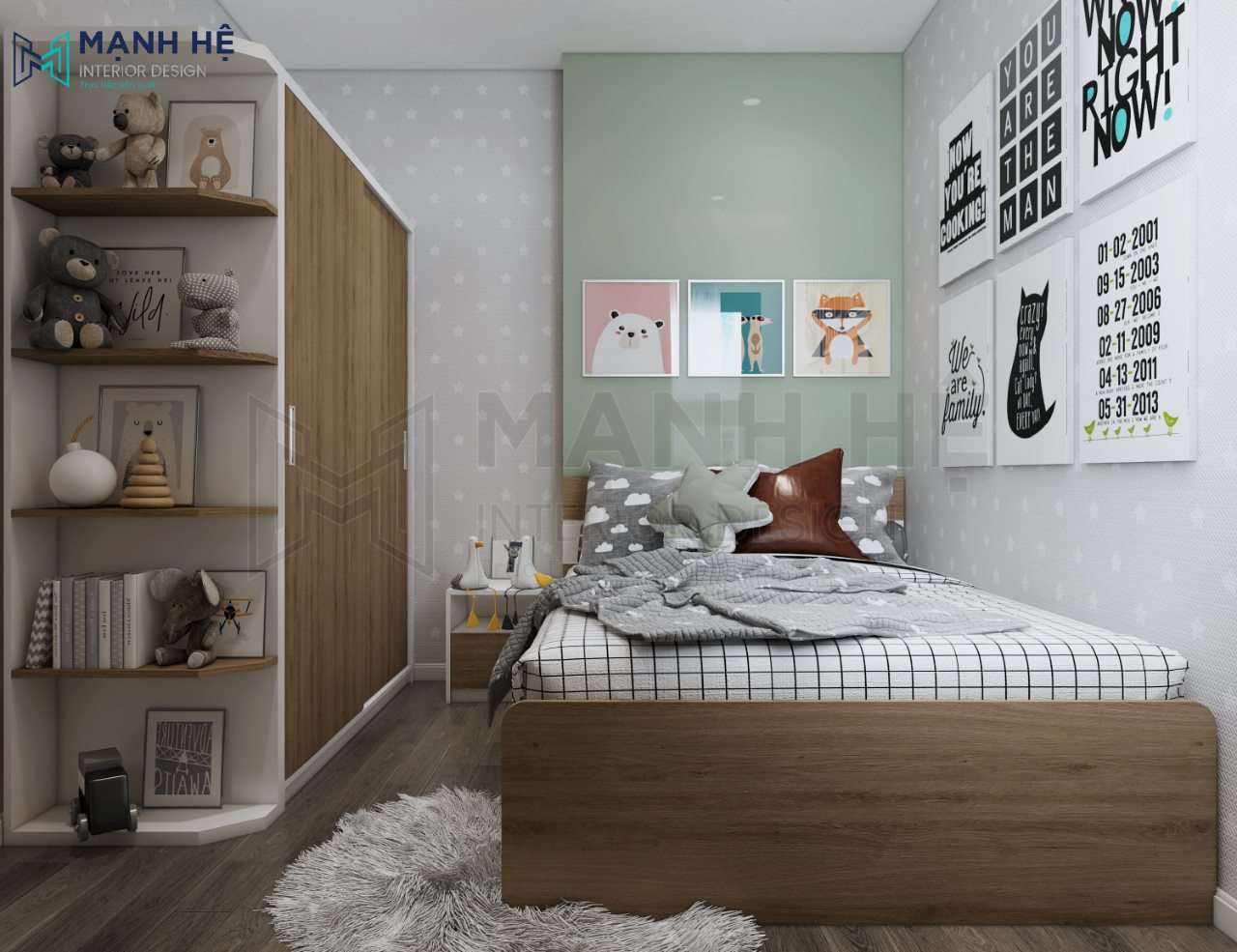 Sơn tường màu xanh lá làm điểm nhấn sáng tạo cho phòng ngủ bé