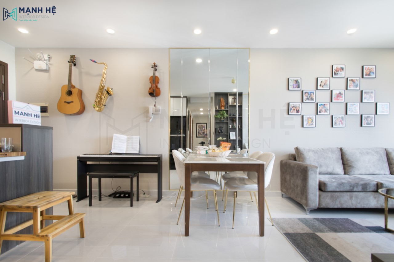 Hoàn thiện thi công nội thất chung cư Sunrise Riverside phòng khách liền bếp hiện đại