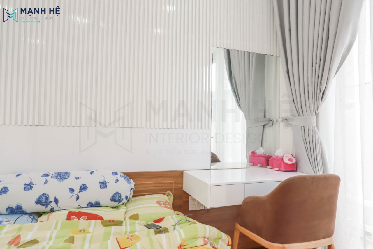 6.1 Thi Công Bàn Trang điểm Bàn trang điểm màu trắng treo tường tiết kiệm diện tích cho phòng ngủ