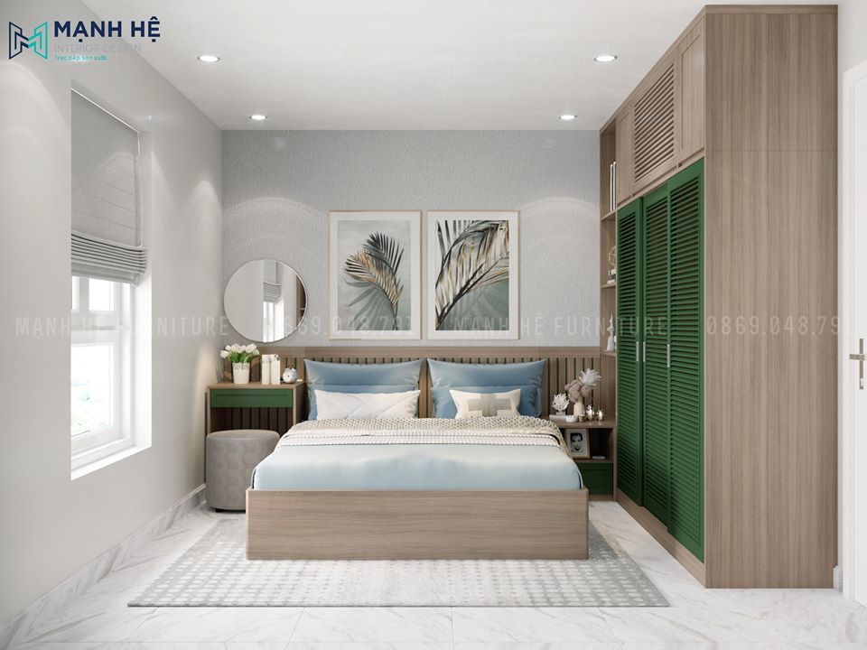 8 Khong Gian Phong Ngu Master Thiết kế nội thất chung cư hiện đại, với gam màu gỗ, xanh độc đáo