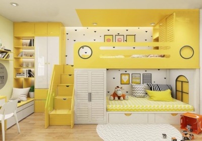 Giường tầng màu vàng cho trẻ em  GT017