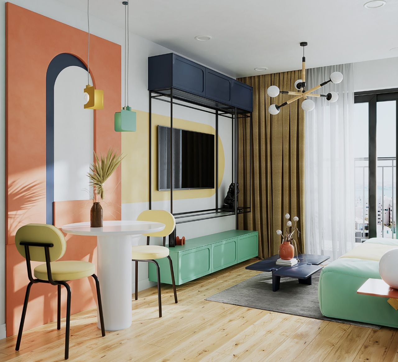 Nội thất căn hộ mini với phong cách color clock độc đáo, sang trọng