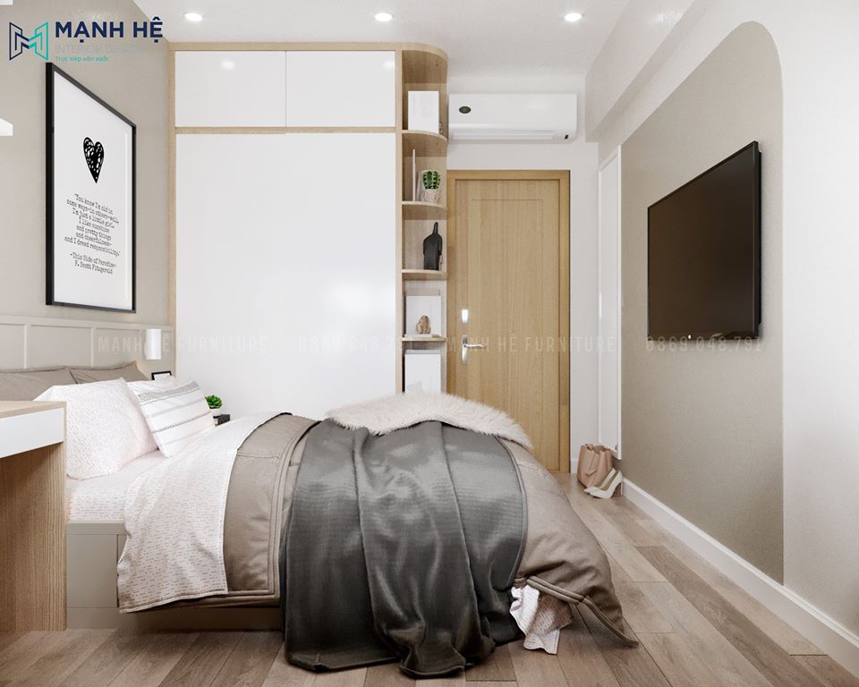 Giường Ngủ Có Hộc Kéo tủ quần áo đụng trần tận dụng diện tích