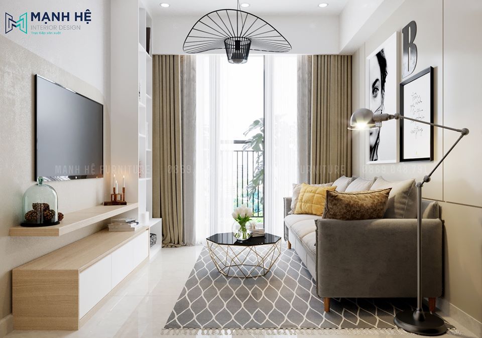 Không Gian Phòng Khách Nhỏ Không gian nội thất phòng khách nhỏ hiện đại với kệ tivi treo tường