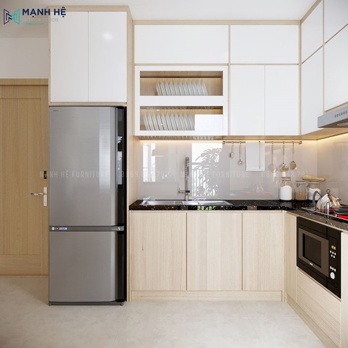 Nội Thất Tủ Bếp Gỗ Công Nghiệp Không gian nội thất tủ bếp chữ L hiện đại