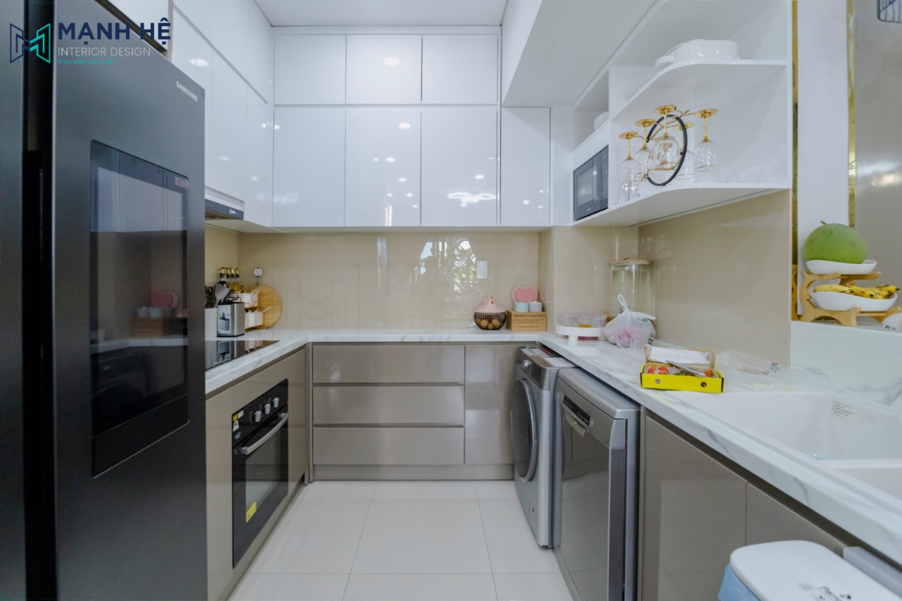 Thi công không gian phòng bếp rộng rãi thoáng đãng cho căn hộ chung cư