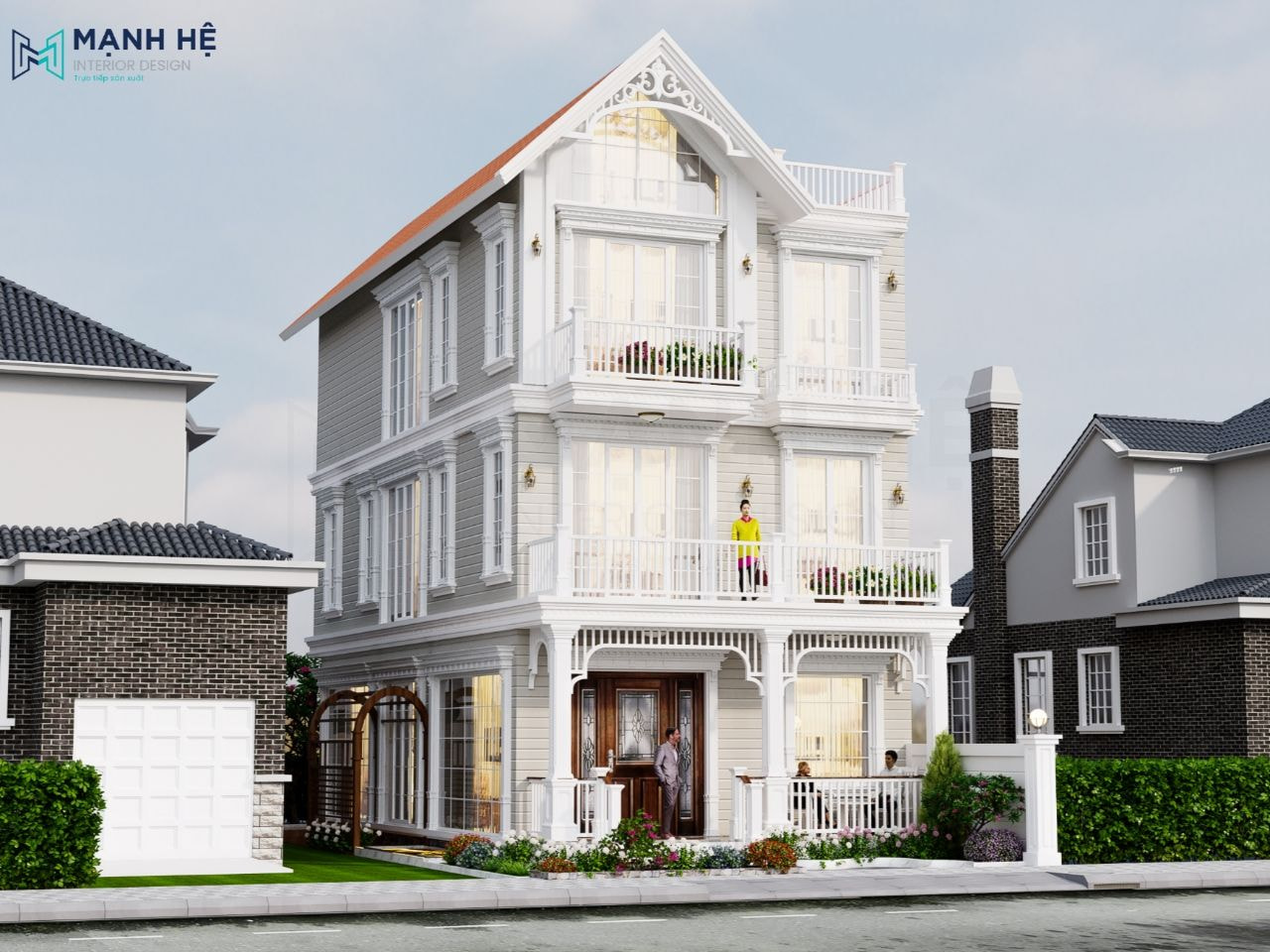 Mặt tiền biệt thự 5 tầng tại Thủ Đô Hà Nội do Mạnh Hệ thiết kế