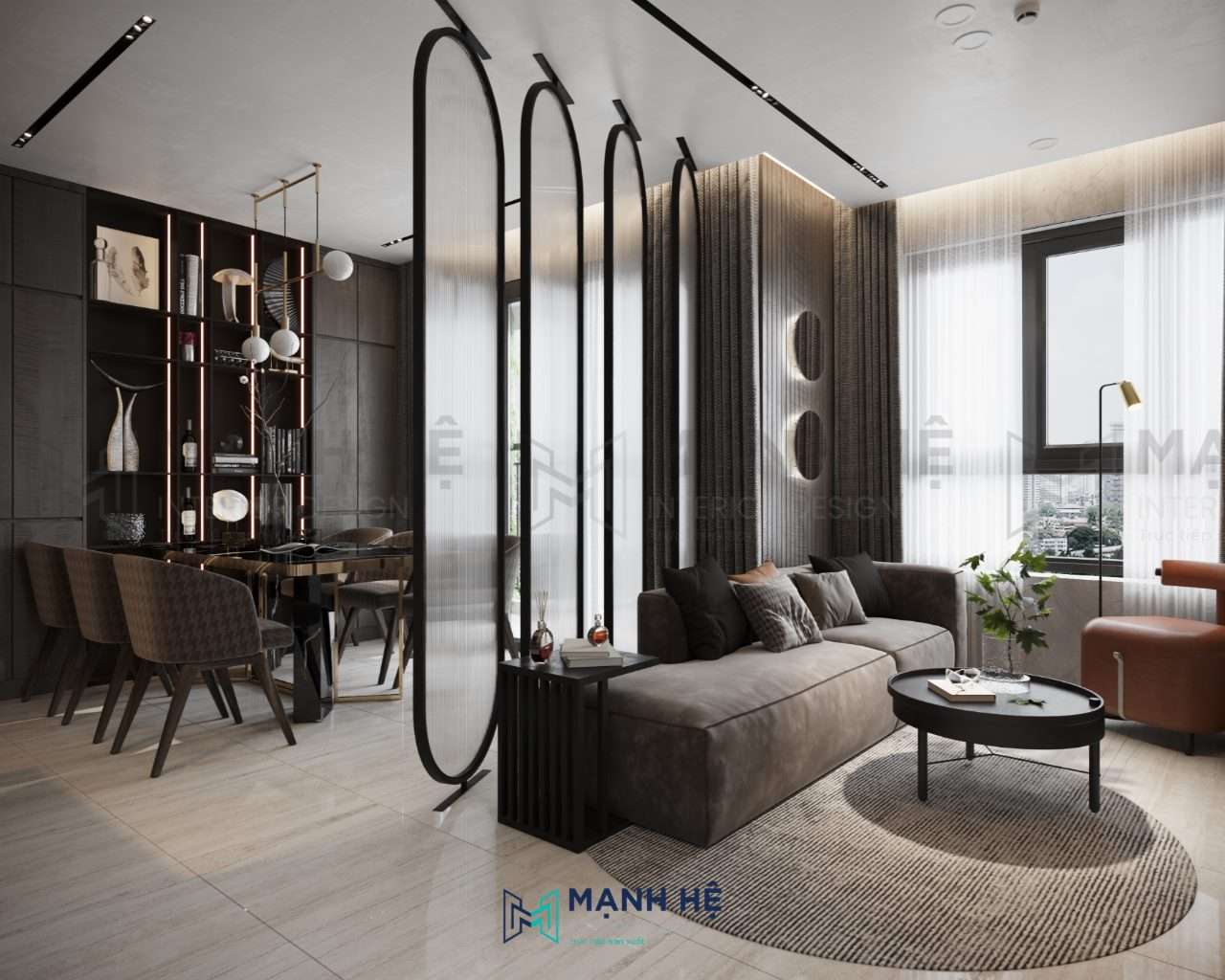 Sử dụng vách ngăn linh hoạt cho căn hộ chung cư 1 phòng ngủ thêm hiện đại, tiện nghi