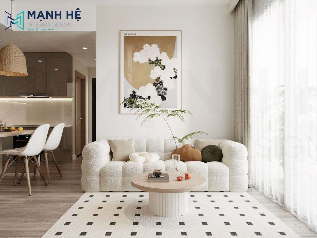 Lựa chọn màu sắc sáng cho thiết kế chung cư 1 phòng ngủ thêm rộng rãi hơn