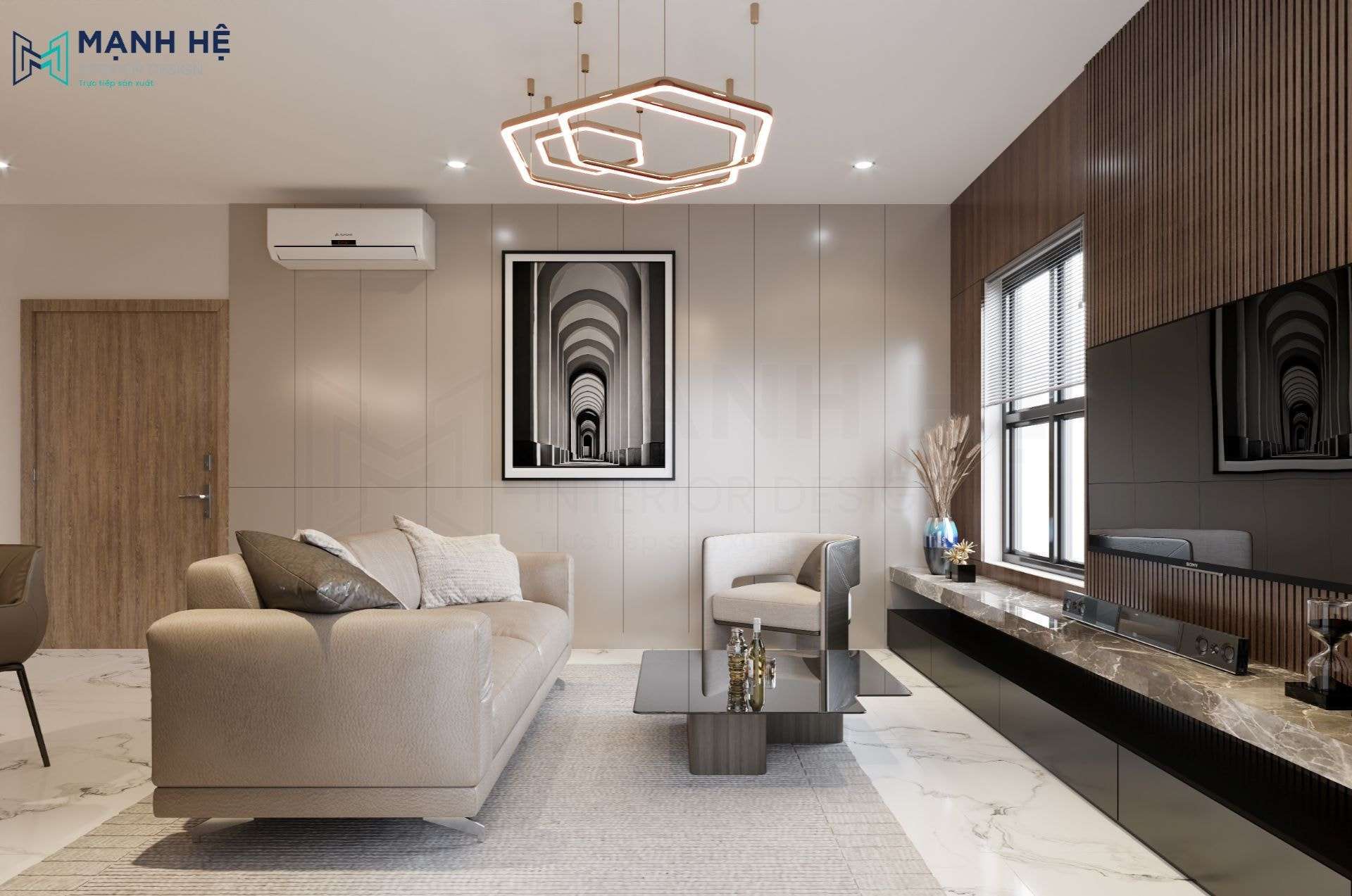 Thiết kế nội thất phòng khách chung cư 2 phòng ngủ