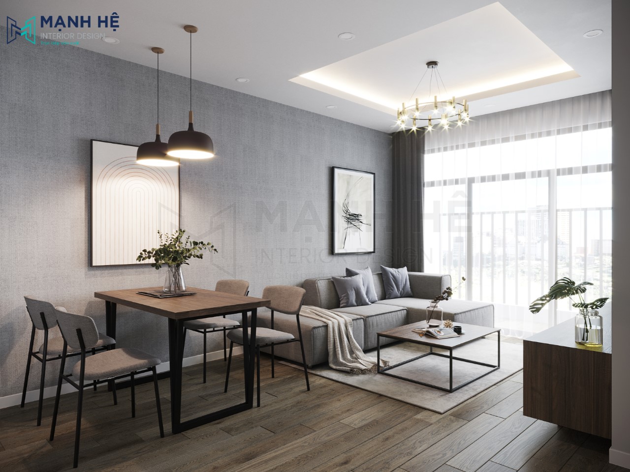 Thiet Ke Noi That Chung Cu Thiết kế nội thất phòng khách chung cư hiện đại, tối giản