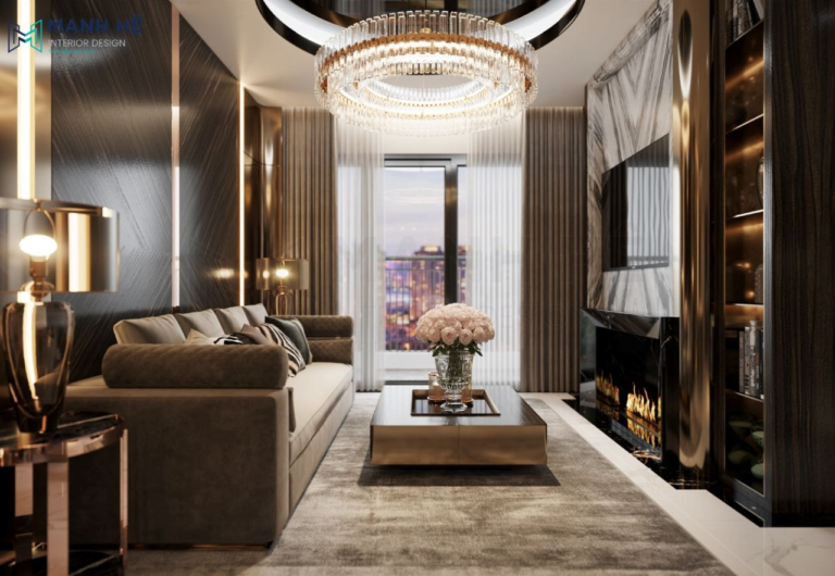 Phòng khách phong cách Luxury sang trọng nhờ sử dụng đèn chùm thả