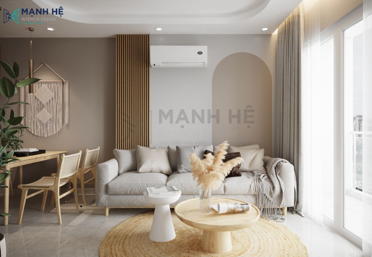 Phòng khách với tông màu nâu pastel nhẹ nhàng hiện đại cho không gian thêm ấm áp hơn