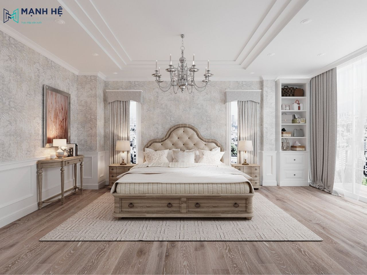 Kích thước phòng ngủ lớn kết hợp phòng làm việc hiện đại