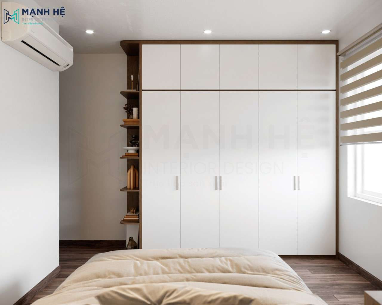 Tủ quần áo được bo góc làm kệ trang trí không chỉ tăng an toàn cho gia chủ mà còn giúp không gian trở nên thông thoáng hơn