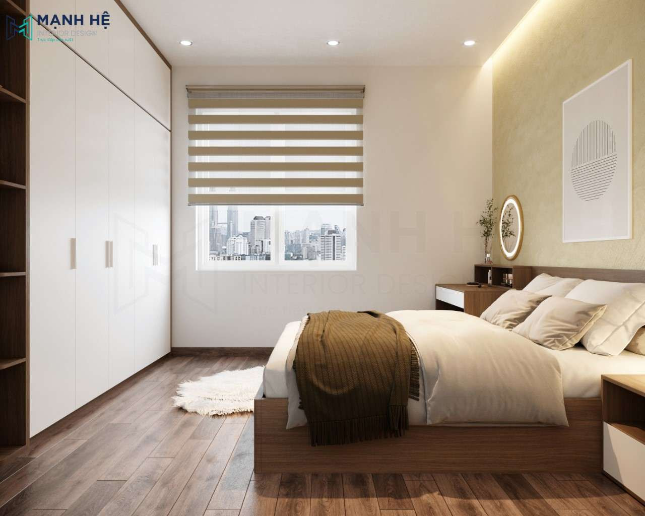 Thiết kế phòng ngủ 2 đơn giản nhưng đầy đủ nội thất hiện đại