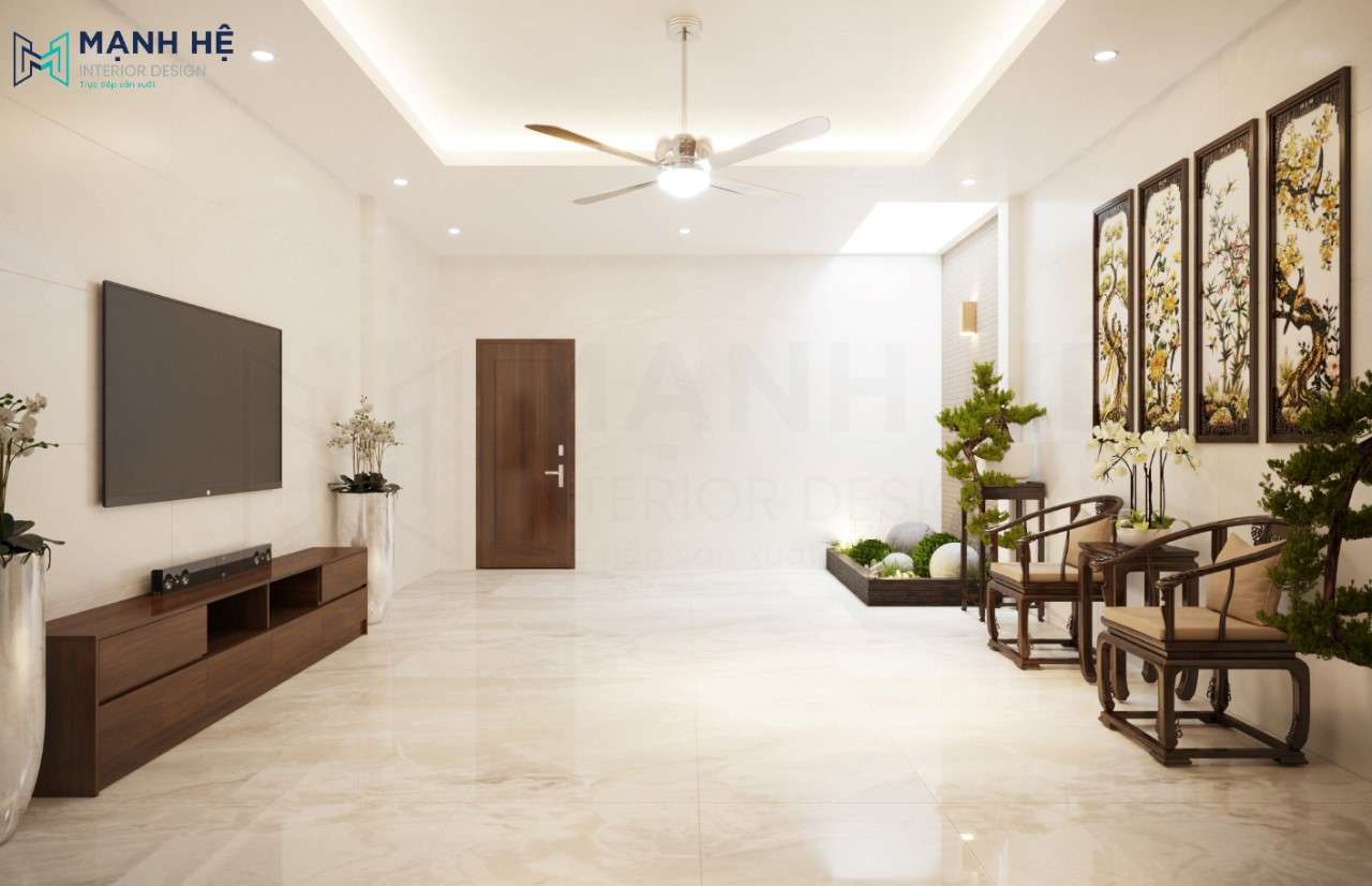 Thiết kế phòng sinh hoạt chung sang trọng có chút hoài cổ trong sử dụng đồ nội thất 