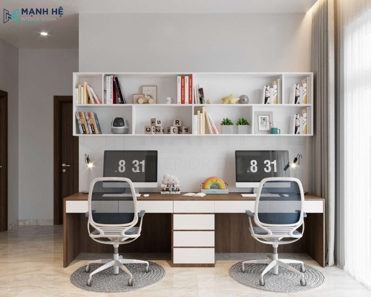 Hệ bàn đôi thiết kế nhiều ngăn kéo tiện lợi