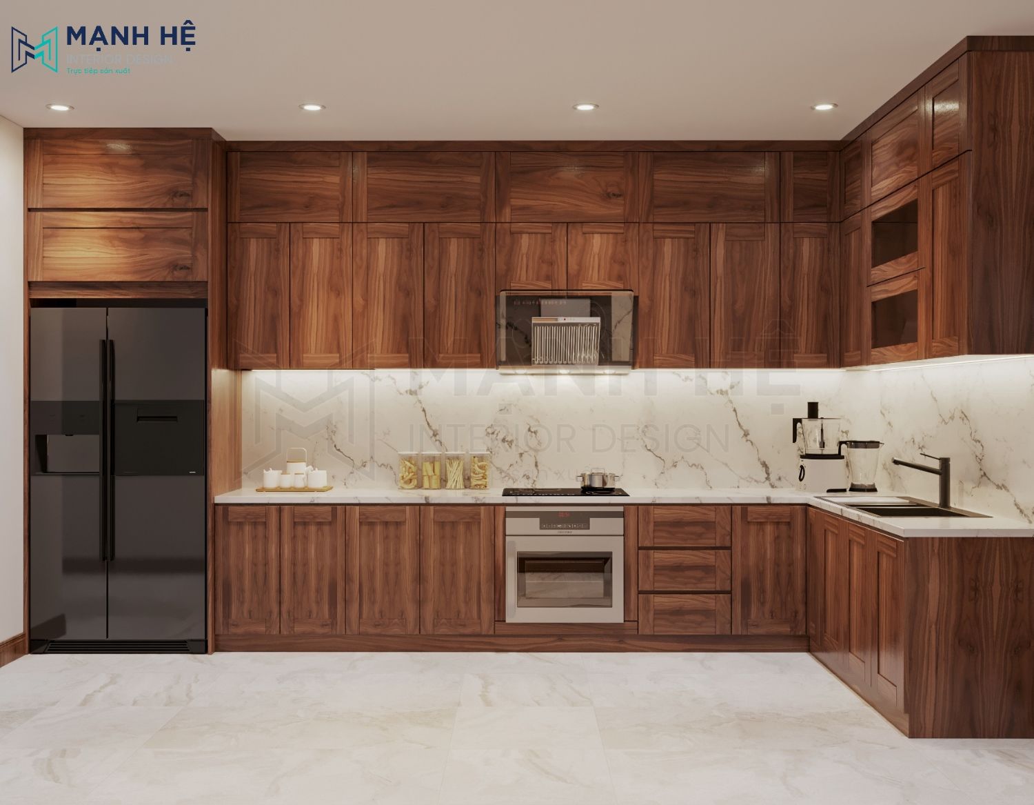 Tu Bep Hinh Chu L Noi That Manh He Hệ thống tủ bếp hình chữ L khá sang trọng