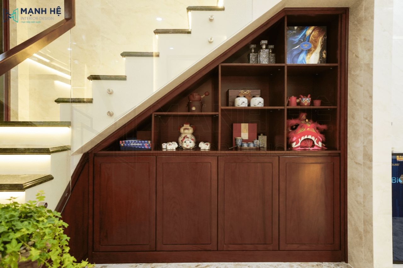 Thi công nội thất gầm cầu thang chuẩn xác từng minimet vừa làm nơi lưu trữ vừa là nơi trang trí dễ thương