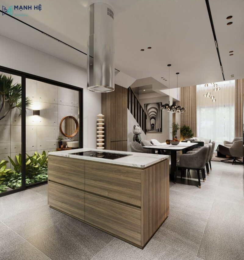 Tủ bếp kết hợp quầy bar ấn tượng