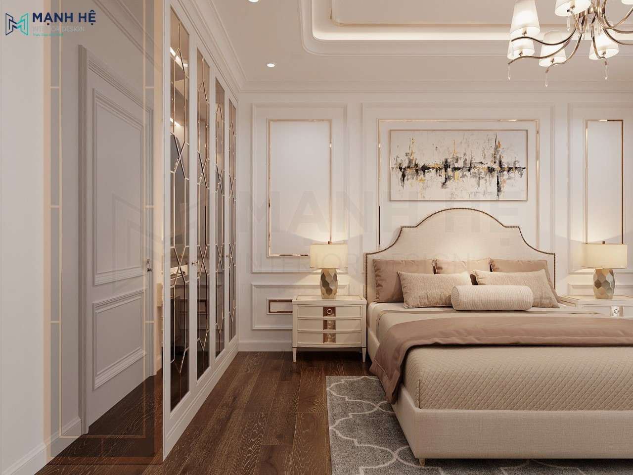 Hệ tủ quần áo cánh kính thiết kế đường ron độc đáo cáo 1 không 2 cho gia chủ