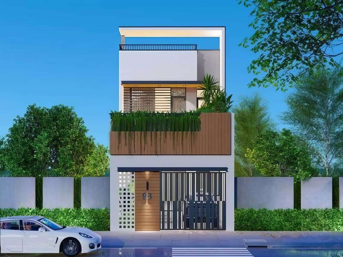 Mẫu nhà ống 2 tầng có sân thượng hiện đại