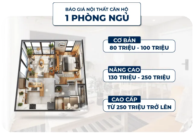 báo giá thi công nội thất căn hộ 1 phòng ngủ